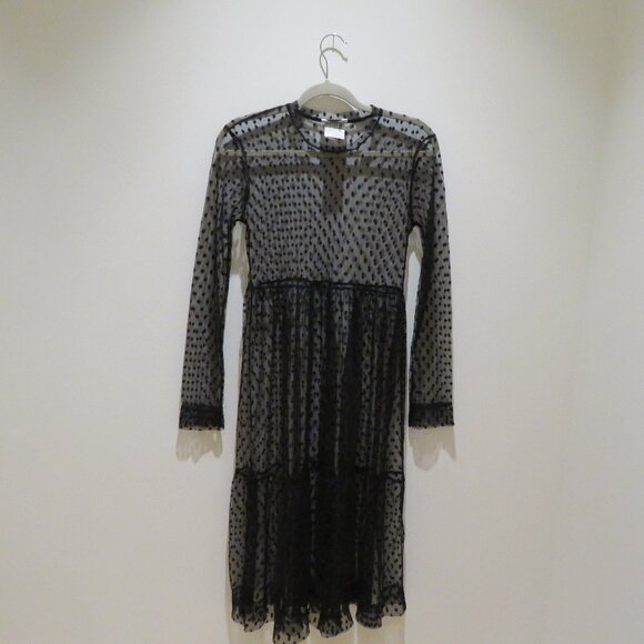 ASOS MILK IT VINTAGE Mesh Layer Spotted Midi Dress Whimsigoth Goth Morticia - Picture 2 of 14